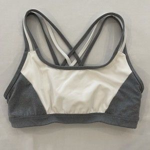Athleta Fully Focused Sports Bra in Powervita Size Small White/Gray No Pads
